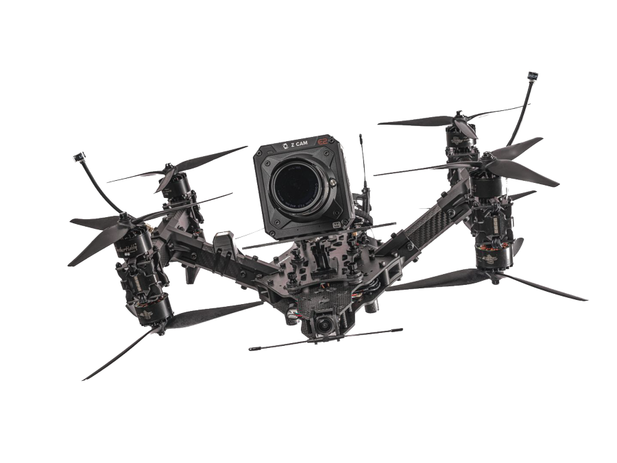 QAV Pro Cinelifter 9-inch carrying a RED Komodo cinema camera