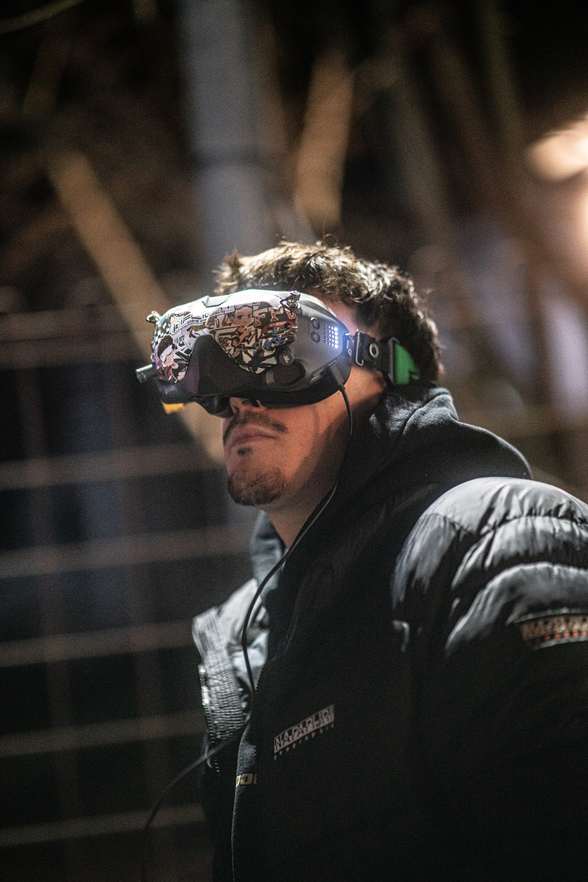 Oggi, FPV pilot of CINELYFT, wearing goggles